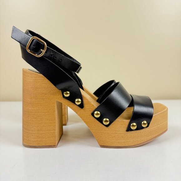 Like New Sam Edelman Angela Platform Heeled Sandals Black Leather - Picture 3 of 12